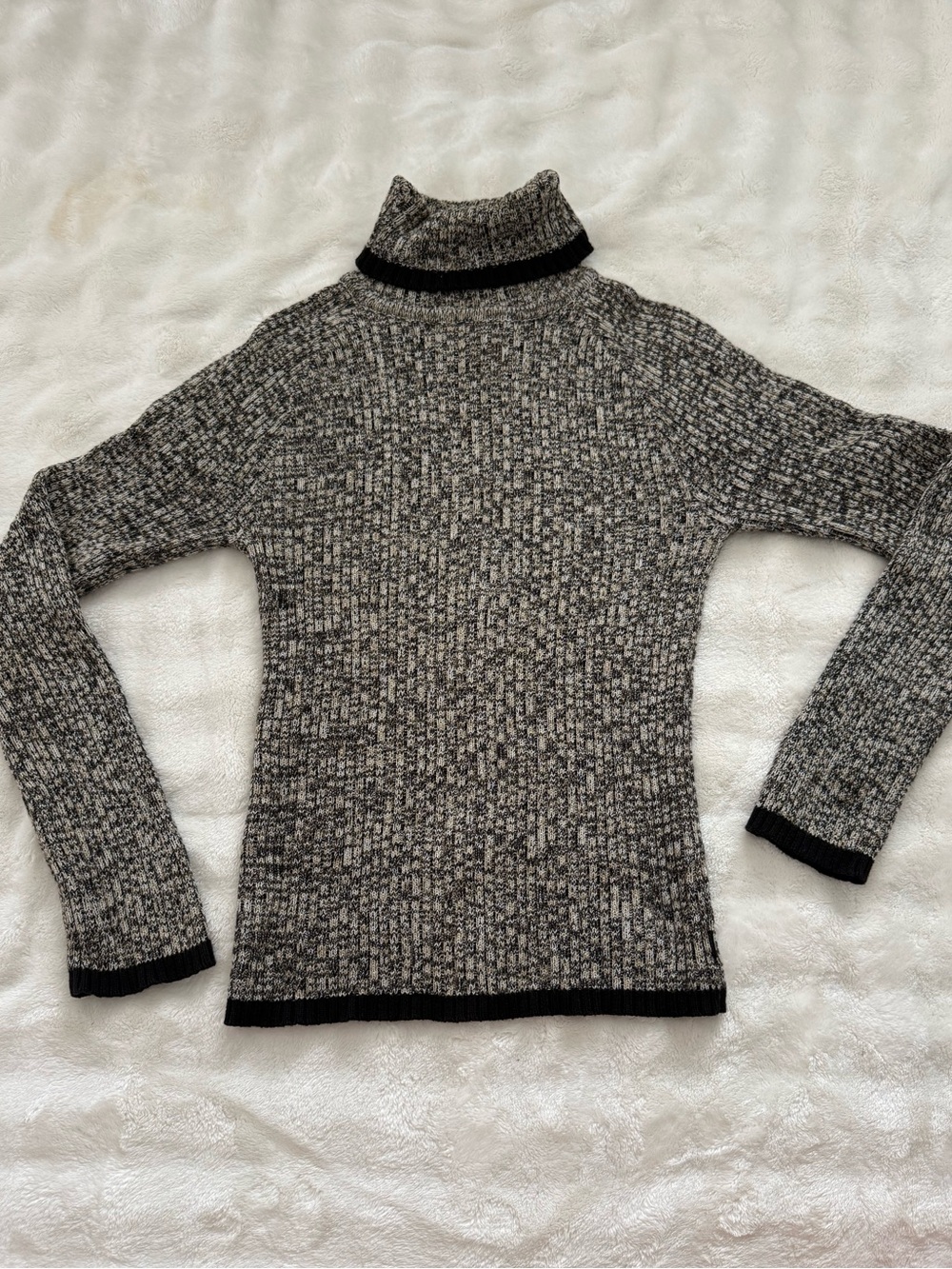 Calvin Klein Jeans Black Grey Marled Cotton Turtleneck Sweater M Ribbed